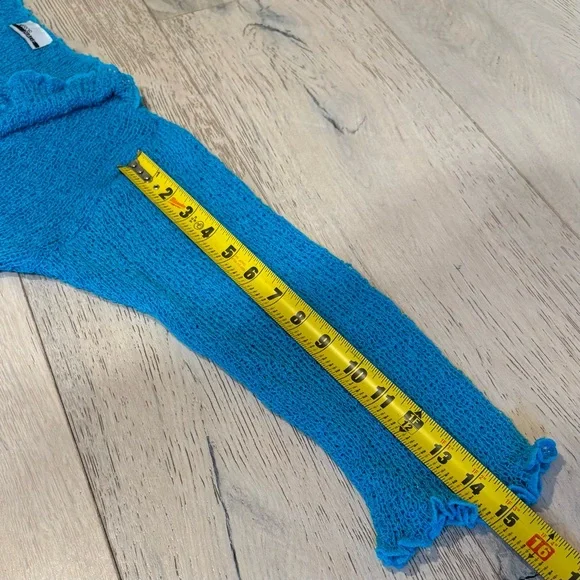 Mirror Image Blue Ruffle Open Front Cardigan Crochet Knit One Size Y2K Mermaid - Picture 6 of 12